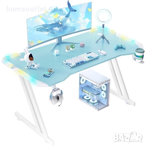 ПРОМОЦИЯ Геймърско бюро 120 см с RGB осветление, поставка за слушалки и чаша HL HDLGD-ZZLEDBU