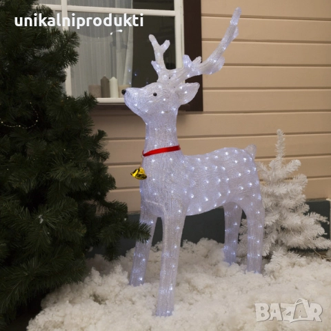 Луксозен акрилен светещ елен 130 см х 1 м LED бяла светлина – външна декорация →
		Обява 52266384