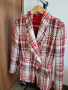 Дамско палто от букле в цвят екрю и червено