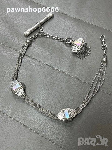 Сребърна верижка за джобен часовник със седефени елементи