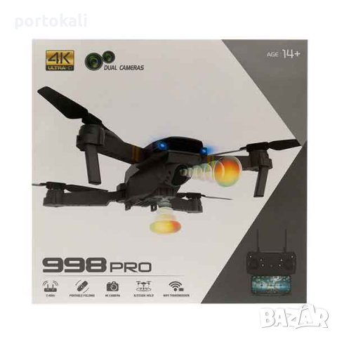 НОВ! Дрон 998 Pro смарт HD мини дрон с DUAL 4K камери WiFi връзка