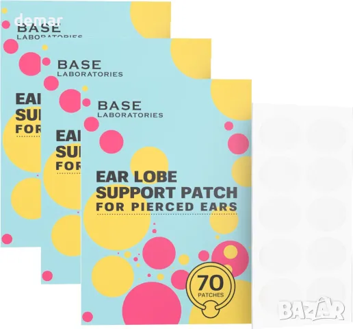 Поддържащи лепенки за ушни миди на Base Laboratories за пробити уши – 210 (3 X 70) прозрачни