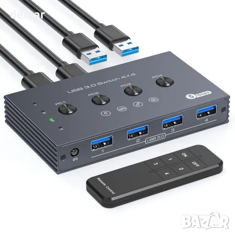 TJCXELE USB превключвател, USB 3.0, 4 входа - 4 изхода, дистанционно, 4 USB 3.0 A към A кабела