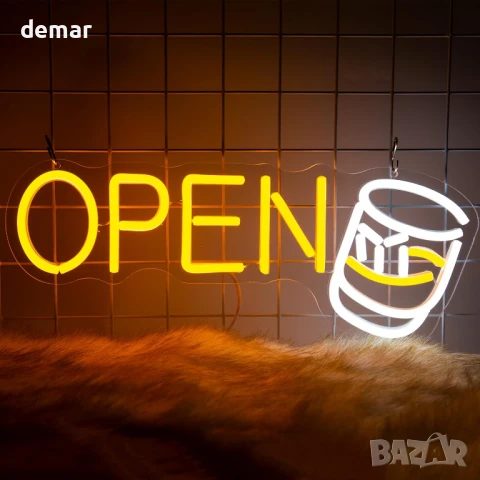 YSUIEC Whiskey Open LED неонова табела, димируема, USB захранване