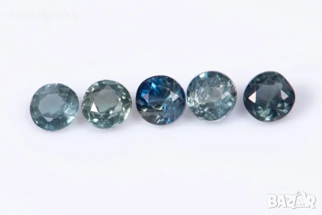 5 броя синьо-зелен сапфир 0.64ct 2.6mm кръгла шлифовка №2