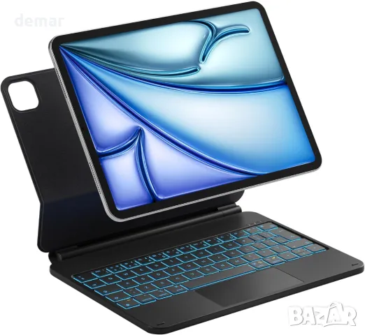Калъф с магнитна клавиатура Inateck за iPad Air 11 Inch 2024 M2, 7 цветна подсветка тракпад, KB09119
