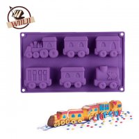 Влак с вагони и локомотиви дълбок силиконов молд голяма форма кексчета фондан шоколад тесто гипс , снимка 1 - Форми - 21481237