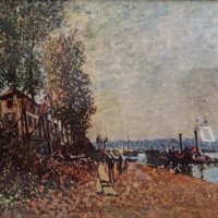 Alfred Sisley(1839-1899) "Шлепът" - стара картина репродукция луксозна рамка, снимка 2 - Картини - 19557604