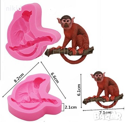 Седнала Маймуна на клон силиконов молд форма декорация торта фондан шоколад и др., снимка 1