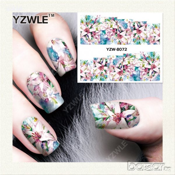 YZW-8072 пъстри пастелни цветя ваденки водни стикери за нокти маникюр, снимка 1