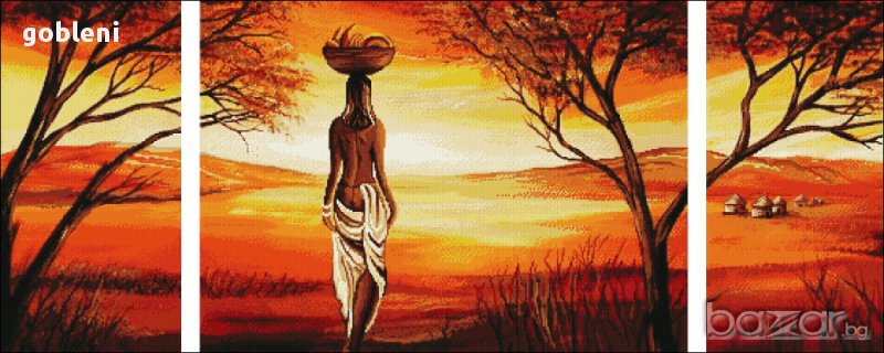 гоблен-триптих "ЕКЗОТИЧНА АФРИКА"-д44;размери/65*26/см. 27 цвята;, снимка 1