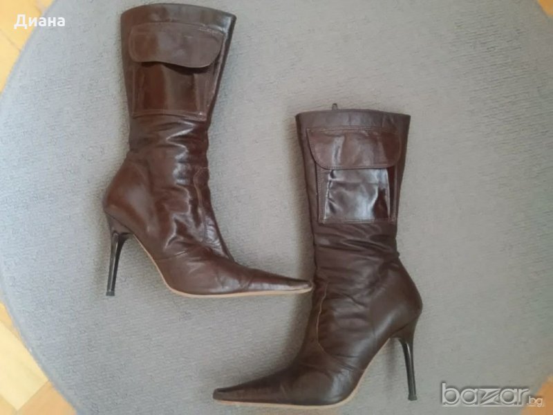Дамски кафяви ботуши от естествена кожа, марка ARISE - номер 37, снимка 1
