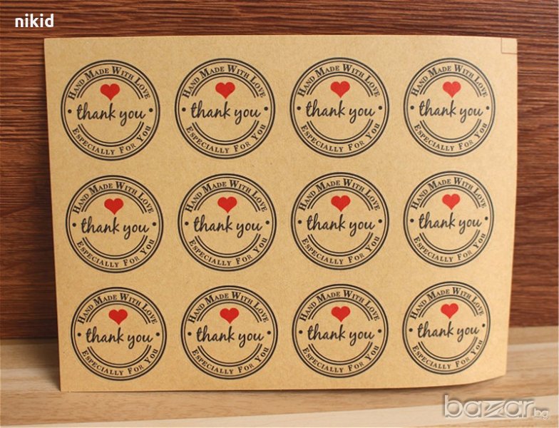36 бр Hand Made with Love Thank You лепенки стикери с надписи ръчна изработка благодаря за подарък , снимка 1