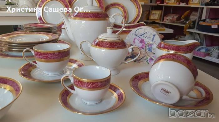 Комплект чаши - 60 мл. с чинийки - 12 части за еспресо "Циклама GOLD" използваеми в съдомиялна машин, снимка 1