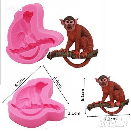 Седнала Маймуна на клон силиконов молд форма декорация торта фондан шоколад и др., снимка 1 - Форми - 25750161