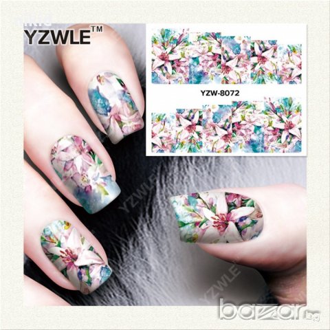 YZW-8072 пъстри пастелни цветя ваденки водни стикери за нокти маникюр, снимка 1 - Продукти за маникюр - 18253587