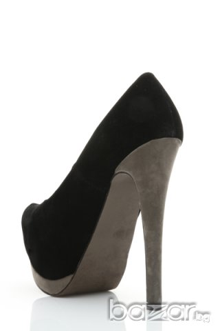 Разпродажба!Високи черни велурени обувки, снимка 2 - Дамски обувки на ток - 7378112