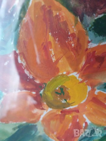 Люба Паликарова стара картина акварел натюрморт цветя  1975, снимка 8 - Картини - 23743155