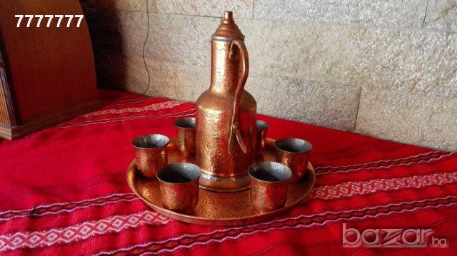 Кован меден сервиз за греена ракия, снимка 4 - Антикварни и старинни предмети - 18999419