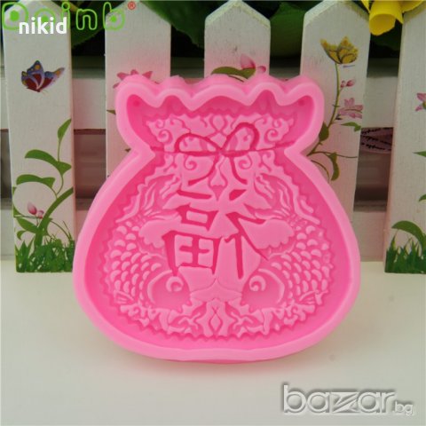 Китайкска торбичка на късмета с риби силиконов молд форма за фондан украса торта декорация мъфини