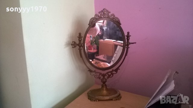 АНТИК-изящно антично огледало-масивно-мед/месинг-внос швеицария, снимка 6 - Колекции - 24394479