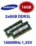  16GB Samsung KIT sodimm, 1600mhz, DDR3L, 1.35V. PC3 12800S, кит лаптоп, ram laptop,sodimm , снимка 1 - RAM памет - 23952995