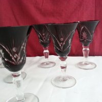 Кристални чаши цветен червен кристал, снимка 2 - Антикварни и старинни предмети - 20264875
