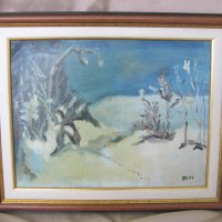  Картина Зимен Пейзаж масло върху платно,подписана-Т.Момчилов, снимка 1 - Картини - 25947594