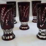 Кристални чаши и гарафа червен цветен  кристал , снимка 5 - Антикварни и старинни предмети - 17470314