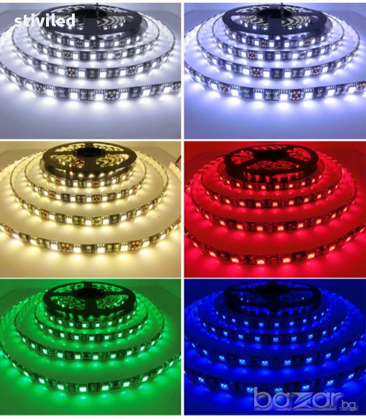  LED RGB Strip 5050 Черно PCB RGB Водоустойчива.60 диода на метър , снимка 1