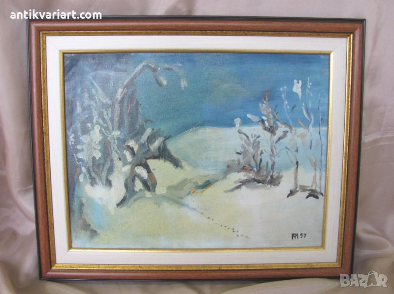  Картина Зимен Пейзаж масло върху платно,подписана-Т.Момчилов, снимка 1