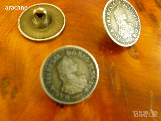 Три сребърни копчета с образа на имп.Мария Терезия, снимка 2 - Колекции - 24545574