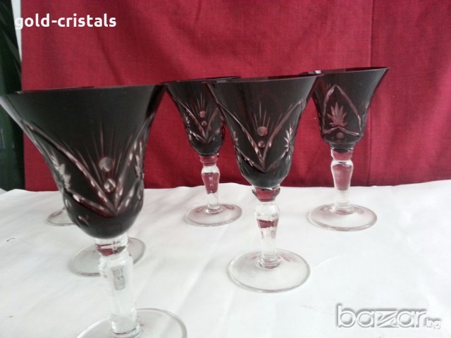 Кристални чаши цветен червен кристал, снимка 2 - Антикварни и старинни предмети - 20264875