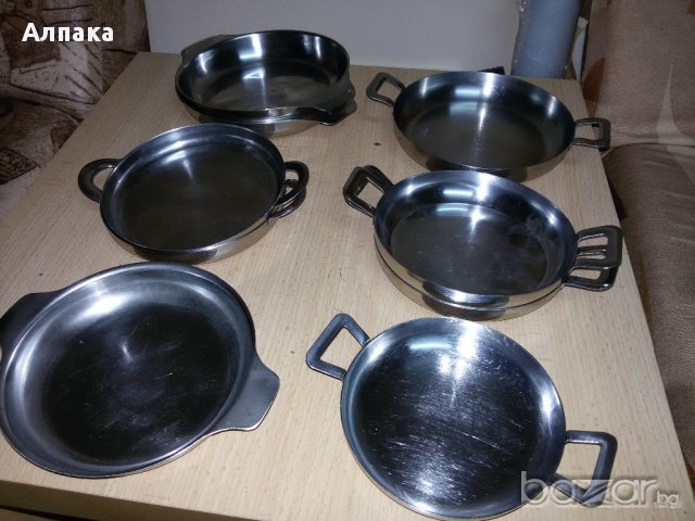 Чинийки за пържене и омлети , алпака, старо българско и руско производтство, различни размери, снимка 7 - Съдове за готвене - 11704812