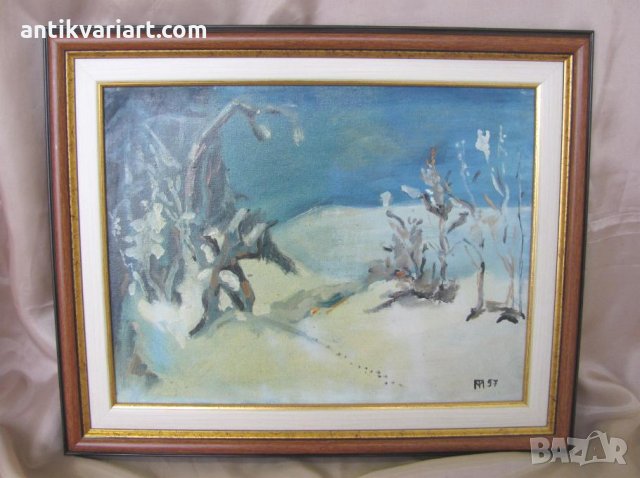  Картина Зимен Пейзаж масло върху платно,подписана-Т.Момчилов, снимка 1 - Картини - 25947594