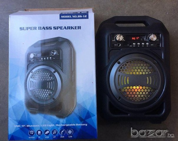 Тонколона Super Bass  BS-12 FM+ bluetooth, + SD карта +USB, снимка 7 - Тонколони - 20780602