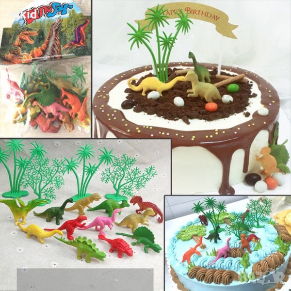 12 Динозаври и Палми сет пластмасови фигурки за украса торта и играчки , снимка 1