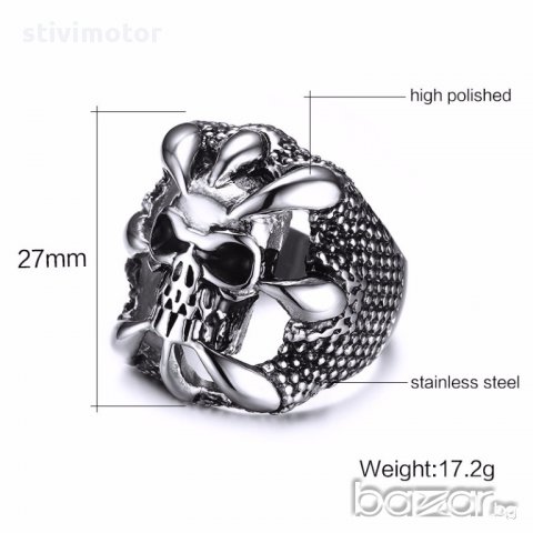 пръстен стомана череп и нокти, снимка 2 - Пръстени - 17433292