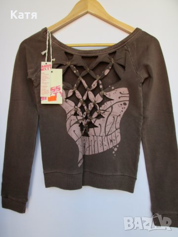 Блуза с дълъг ръкав Miss Sixty изрязан гръб кафяво размер S, снимка 2 - Блузи с дълъг ръкав и пуловери - 25364089