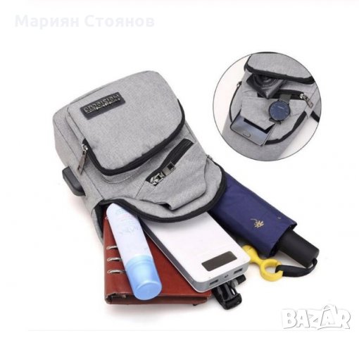 Чанта за рамо против кражба с usb зарядно за пътуване документи водоустойчива компактна, снимка 4 - Чанти - 25790568