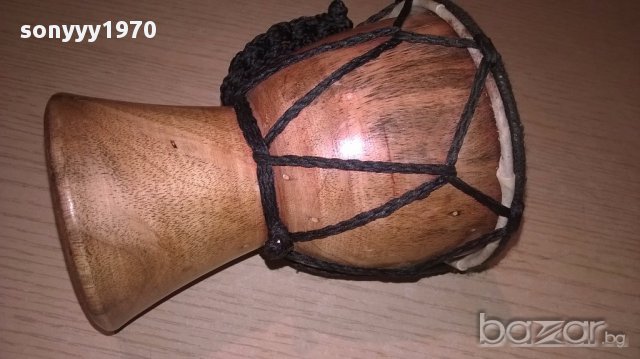 Тарамбука-12х9см-дърво и кожа-внос швеицария, снимка 4 - Антикварни и старинни предмети - 17785531
