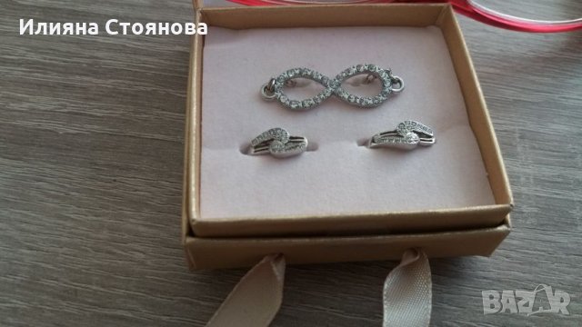 Красиви сребърни бижута висулки обици пръстен комплект проба сребро 925 печат, снимка 14 - Бижутерийни комплекти - 23075920