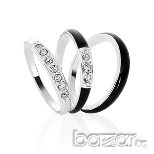 НОВ комплект обеци и пръстени Black Enamel, снимка 2 - Обеци - 9599692