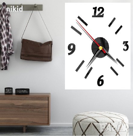 3D Класически стенен черен часовник , снимка 1 - Стенни часовници - 24469305
