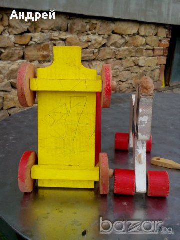 Стара дървена играчка Конче с каручка, снимка 6 - Антикварни и старинни предмети - 17897143