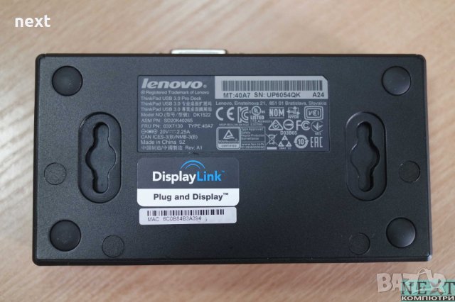Докинг станция Lenovo ThinkPad USB 3.0 Pro Dock 40A7 + Гаранция, снимка 5 - Лаптоп аксесоари - 24974432