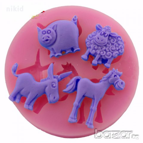 домашни селскостопански животни кон магаре прасе овца силиконов молд форма украса декор фондан торта, снимка 2 - Форми - 14340977