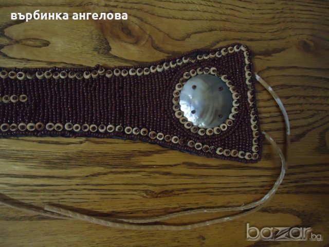 Ръчно изработен колан от седеф, стъклени мъниста и плат, снимка 5 - Антикварни и старинни предмети - 20834500