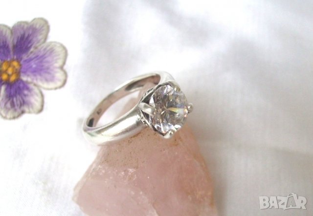 Старинен Сребърен Пръстен с Голям Първокачествен циркон, снимка 2 - Пръстени - 24796317