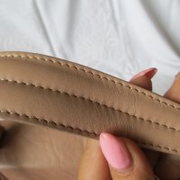 ZARA естествена кожа дамска чанта в цвят пудра, снимка 4 - Чанти - 25661019